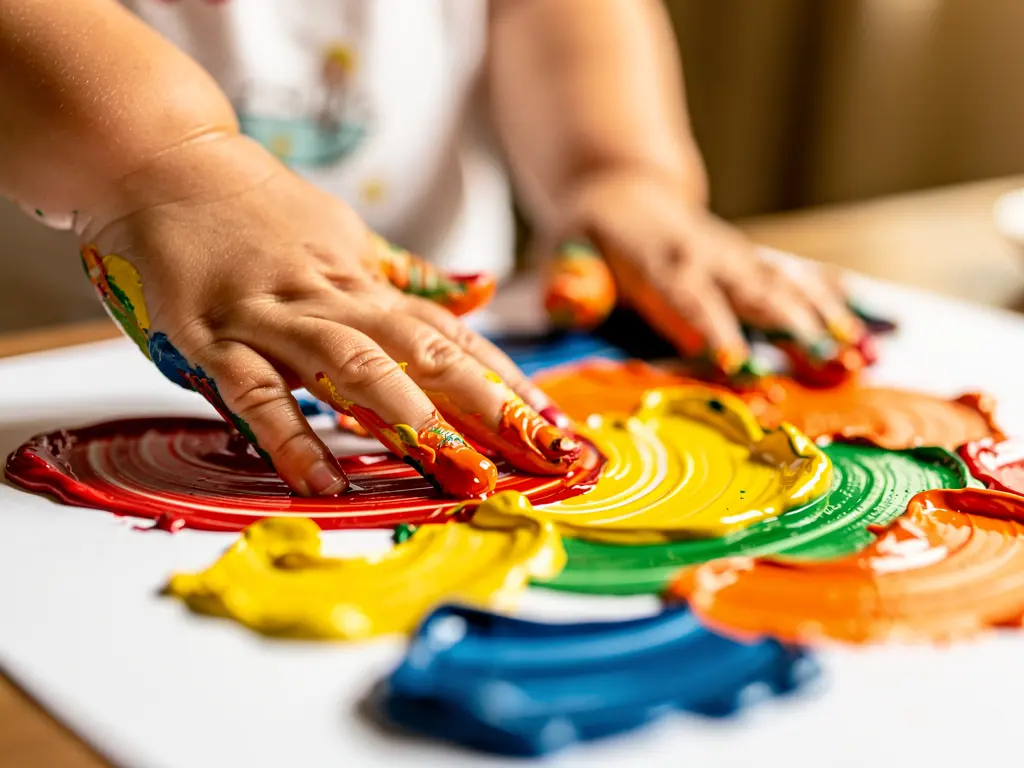 Child's hands painting creatively