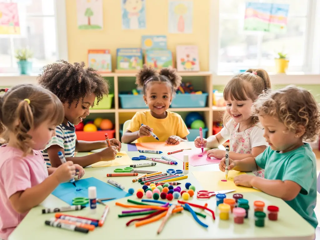 Preschoolers engaged in creative activity